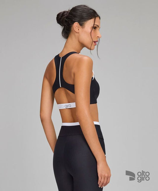 Top Contraste Costas Nadador Preto Alto Giro