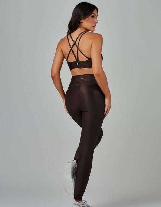 Conjunto Top e Legging Fusô com Bolso Shine Marrom Coffee Vestem