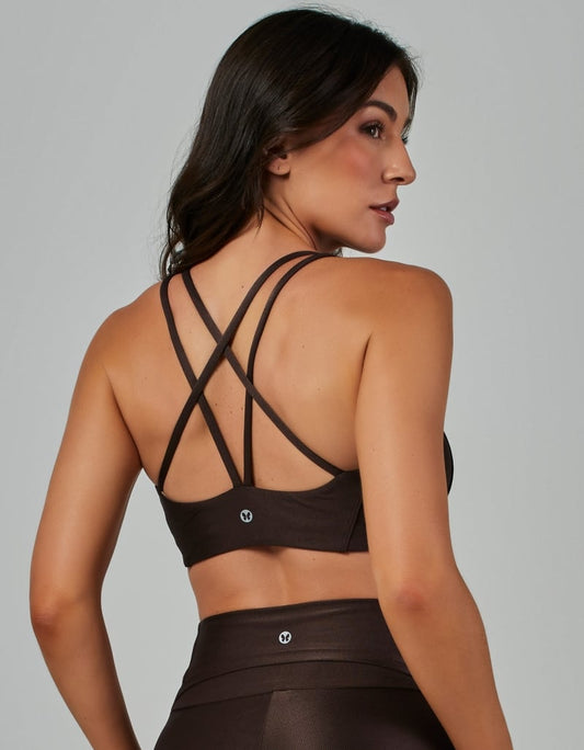 Top Alta Sustentação Shine Marrom Coffee Vestem