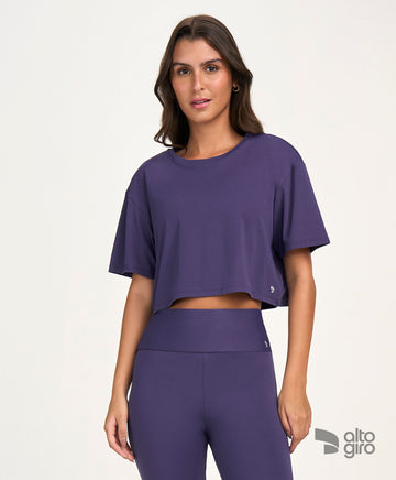 T-shirt Cropped Eterna Roxo Velvet Alto Giro
