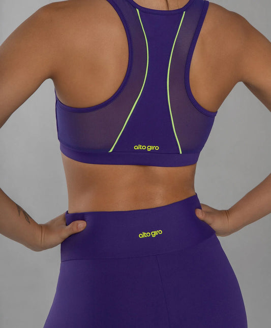 Top Hyper Nadador Com Tule E Frisos Roxo Alto Giro