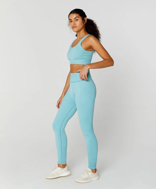 Conjunto Top e Legging Canelado Shine Verde Água Alto Giro