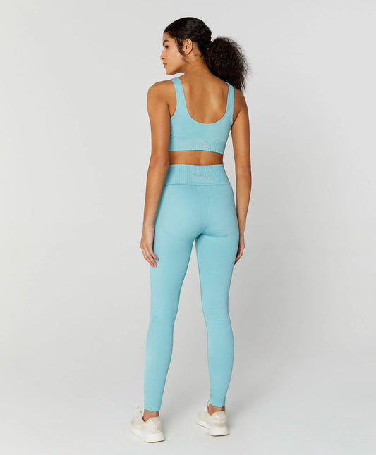 Conjunto Top e Legging Canelado Shine Verde Água Alto Giro