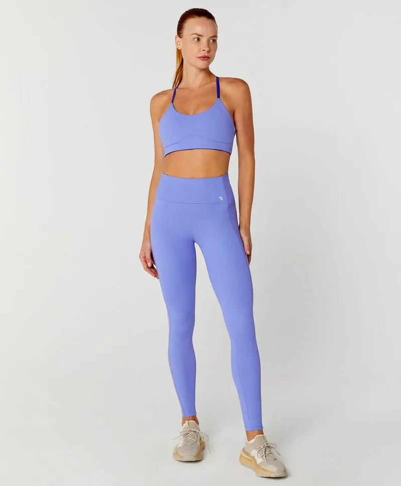 Legging Recorte Com Tule Lilás Alto Giro