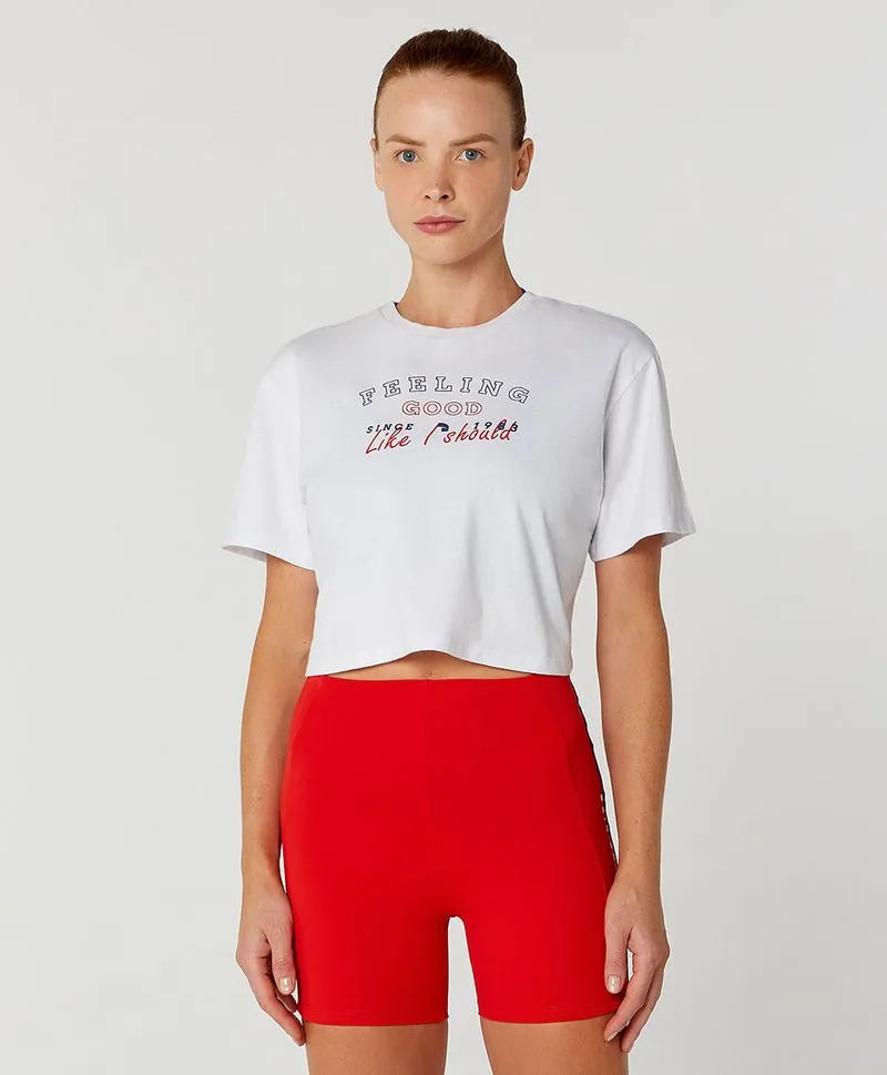 T-shirt Cropped De Algodão Branco Alto Giro