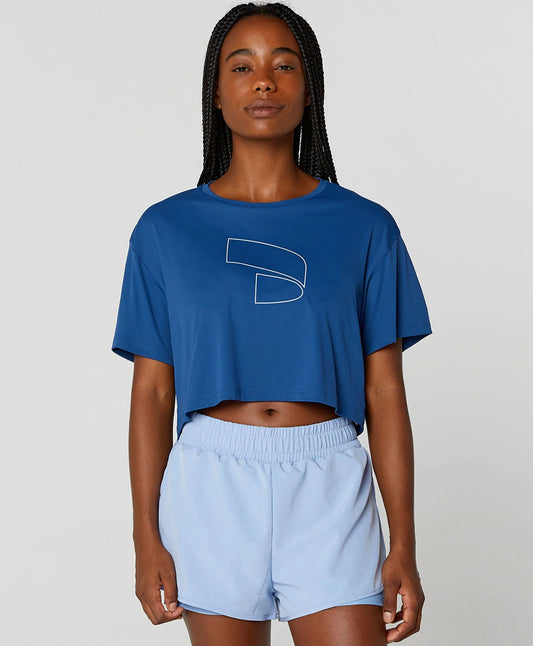 T-shirt Cropped Simbolo Alto Giro Azul