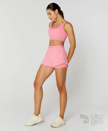 Shorts 2 Em 1 Com Fita Personalizada Rosa Alto Giro