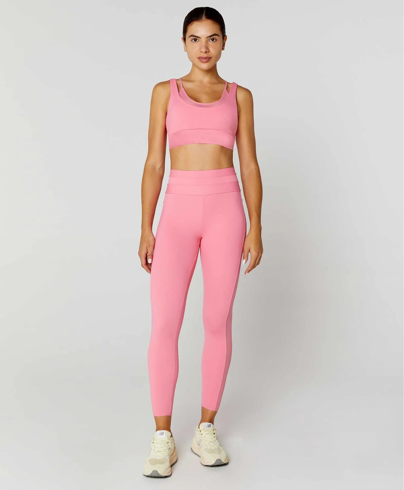 Legging 7/8 Com Bolso e Recortes De Tule Rosa Alto Giro