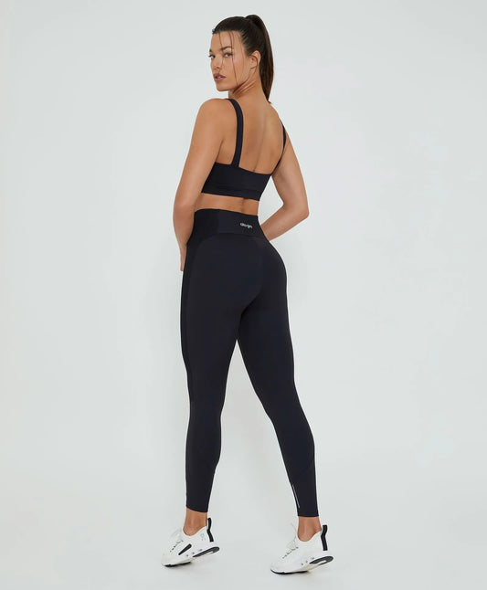 Legging Recortes Tule e Refletivos Preto Alto Giro