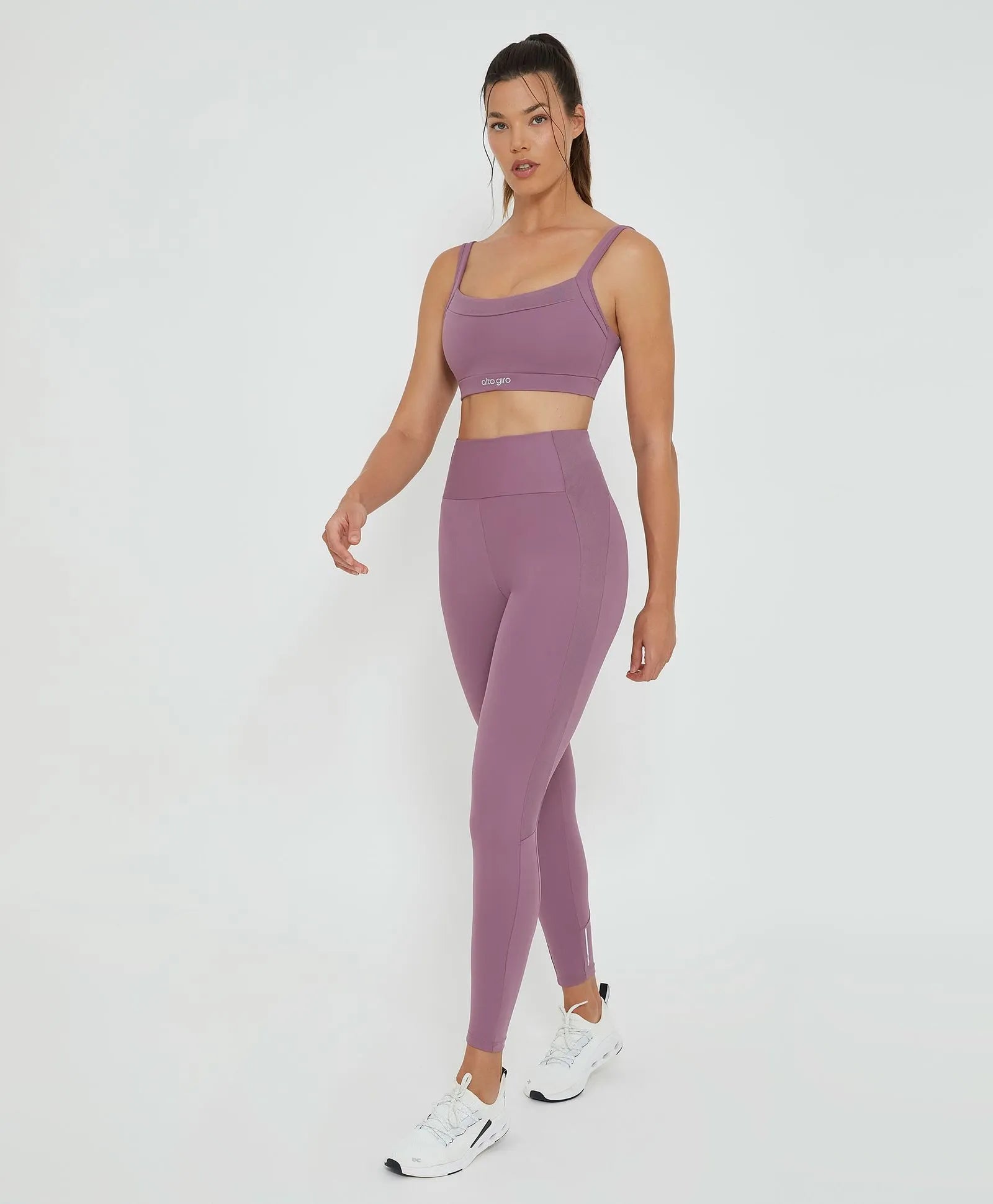 Legging Recortes Tule e Refletivos Malva Alto Giro