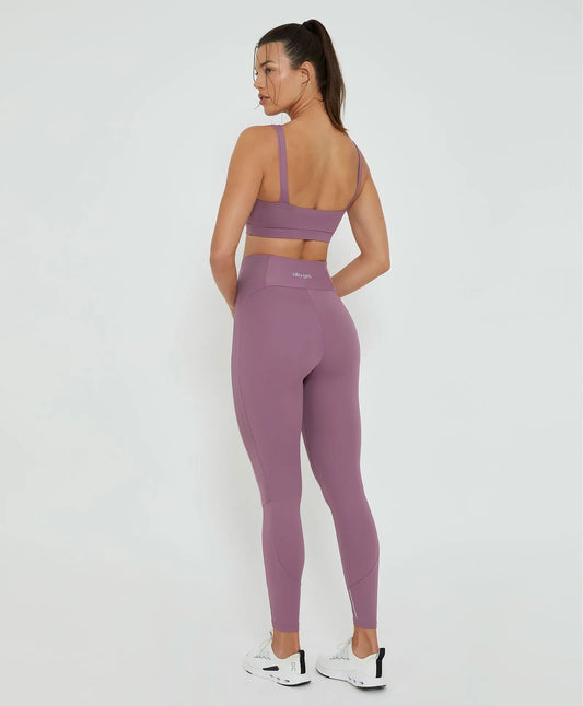 Conjunto Top e Legging Recortes Tule e Refletivos Malva Alto Giro