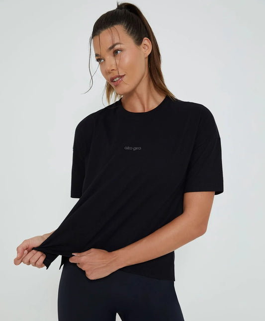 T-shirt Oversized Abertura Lateral Preto Alto Giro