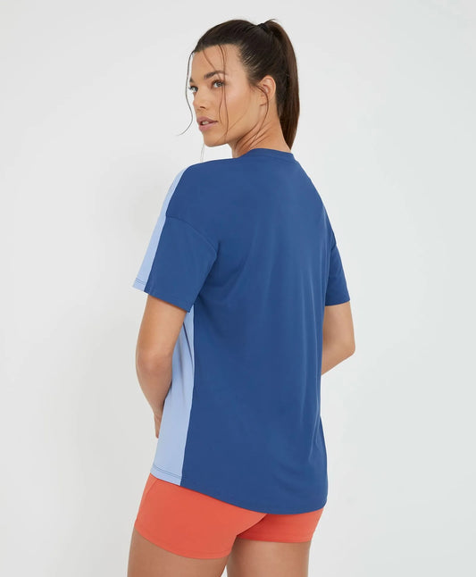 T-shirt Oversized Bicolor C/ Est Azul Alto Giro