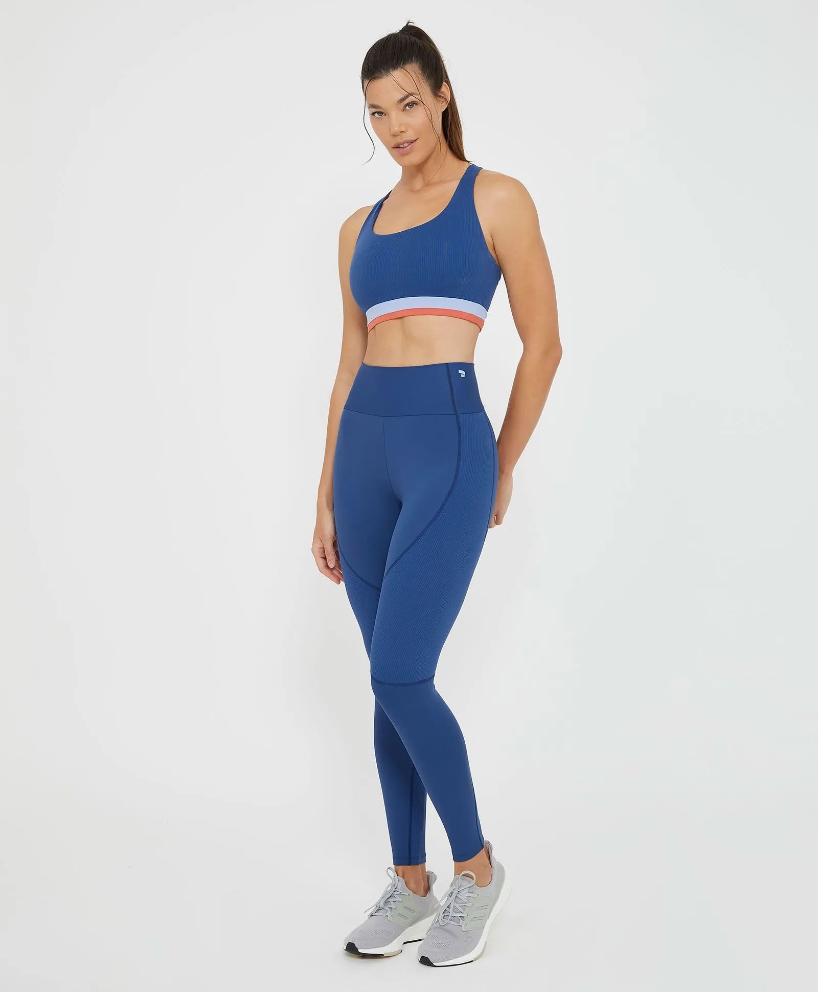 Legging Com Recortes Canelado e Estampa Azul Alto Giro