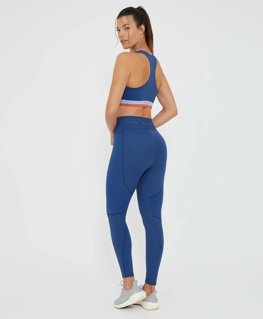 Legging Com Recortes Canelado e Estampa Azul Alto Giro