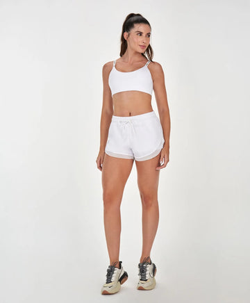 Shorts Recortes Tule Regulagem Cos Branco Alto Giro