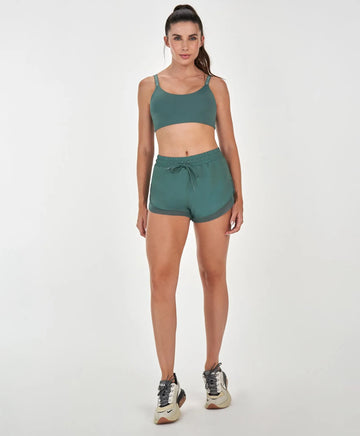 Shorts Recortes Tule Regulagem Cos Verde Urbano Alto Giro