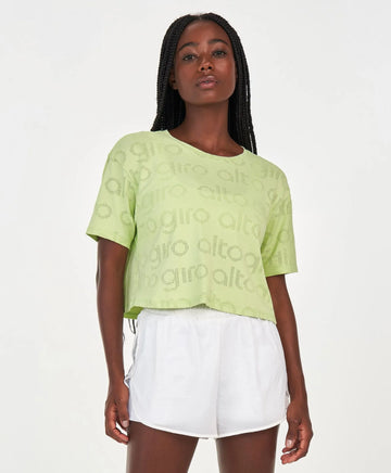 T-Shirt Cropped Mesh Verde Alto Giro