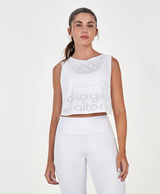 Regata Cropped Mesh Branco Alto Giro