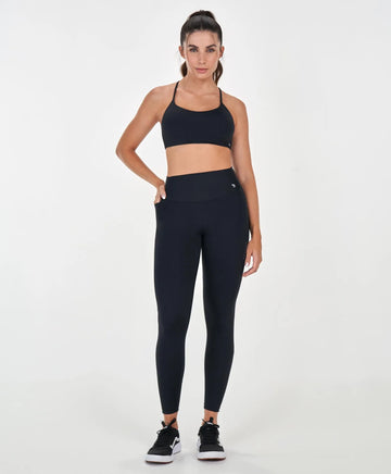 Conjunto Top e Legging Com Refletivos e Bolso Preto Alto Giro