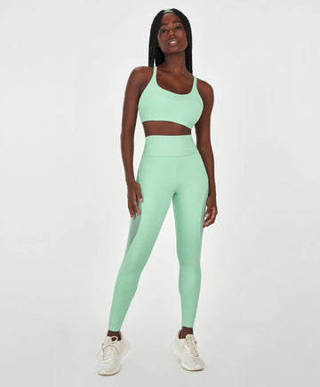 Legging Recorte Com Tule Verde Alto Giro