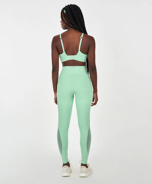 Legging Recorte Com Tule Verde Alto Giro