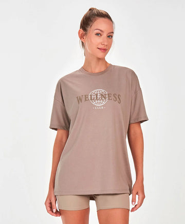 T-Shirt Oversized Wellness Bege Alto Giro