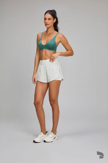 Shorts 2 em 1 Lateral Sobreposta Cinza Nevoa Alto Giro