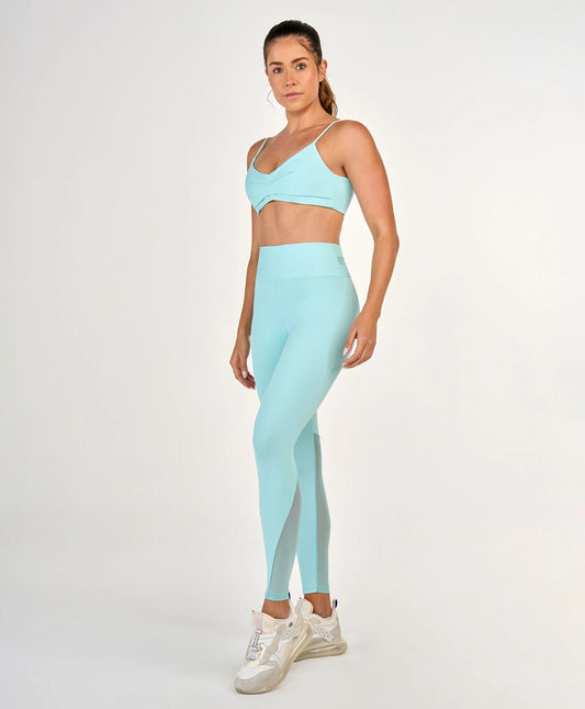 Legging Detalhe Vazado Cos Recortes Tule Água Alto Giro