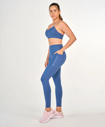 Conjunto Top e Legging Sport Way Of Life Azul Denim Alto Giro