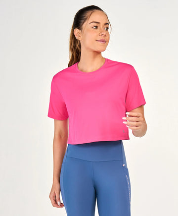 T-shirt Skin Fit Cropped Rosa Alto Giro