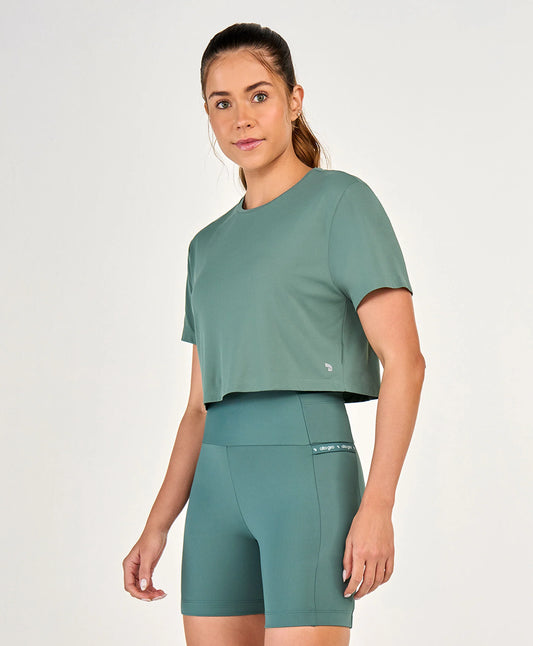 T-shirt Skin Fit Cropped Verde Alto Giro