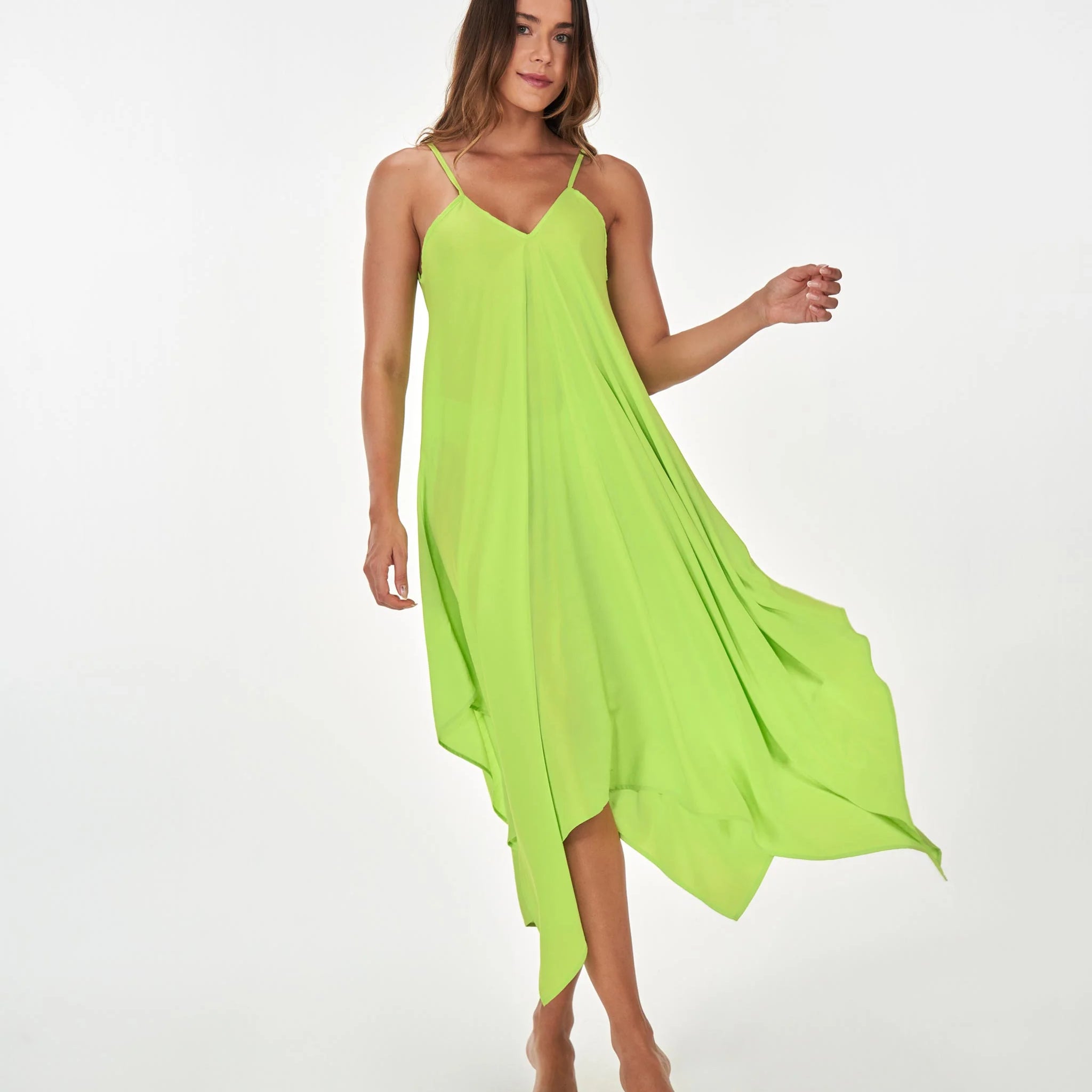 Vestido Geometrico Amplo Verde Alto Giro