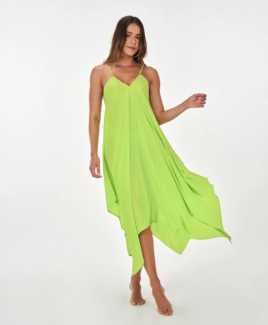 Vestido Geometrico Amplo Verde Alto Giro