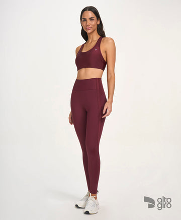 Legging Recortes Shine Vermelho Tinto Alto Giro