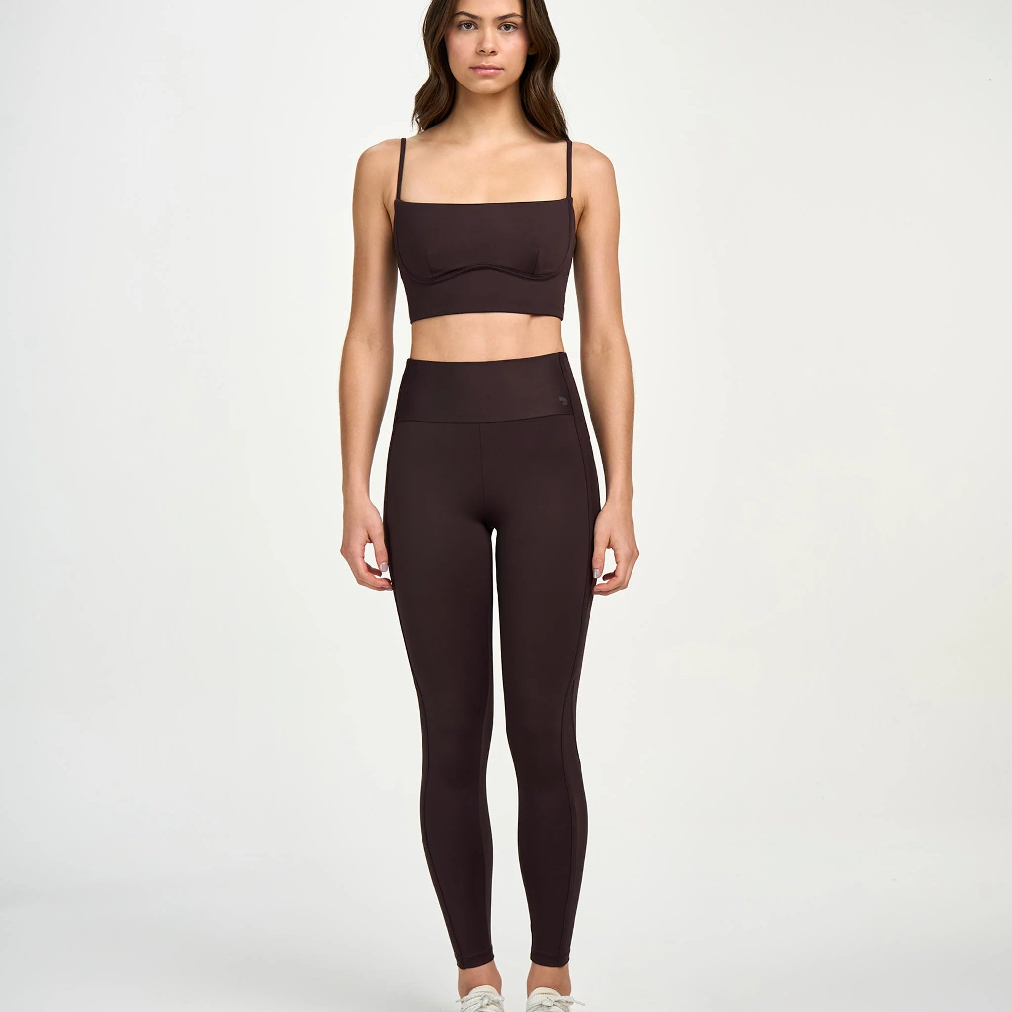 Legging Com Bolso e Galão De Tule Marrom Alto Giro