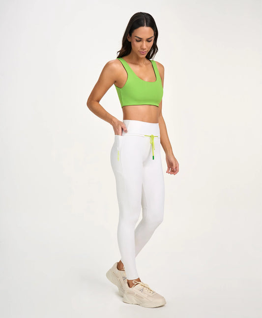 Legging Com Cordão e Bolso Off White Alto Giro