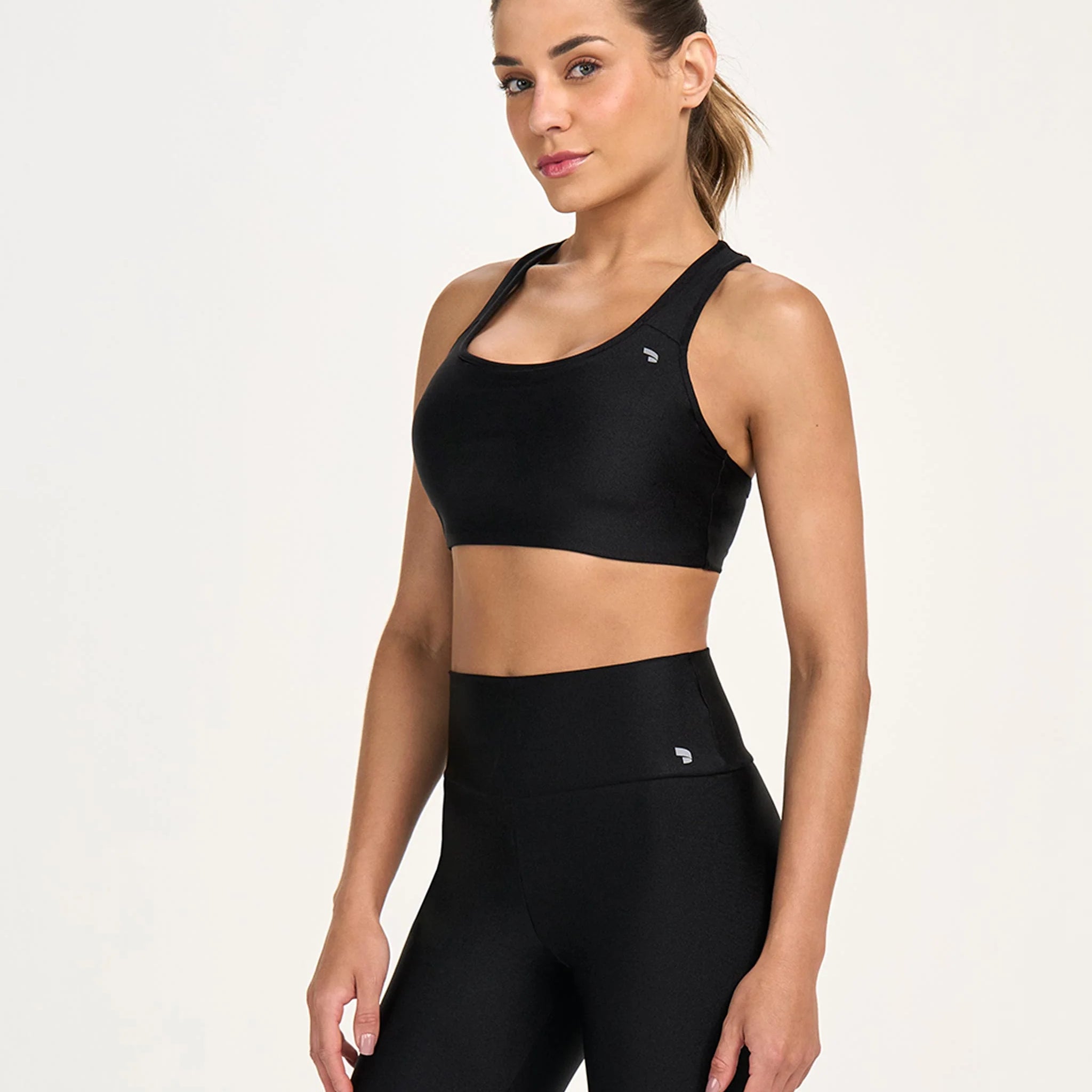 Top Eterno Shine Costas Nadador Preto Alto Giro