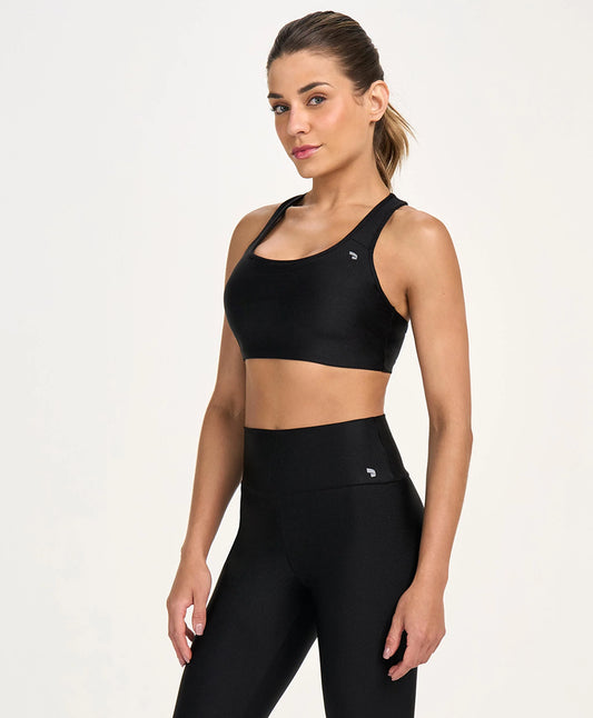 Top Eterno Shine Costas Nadador Preto Alto Giro