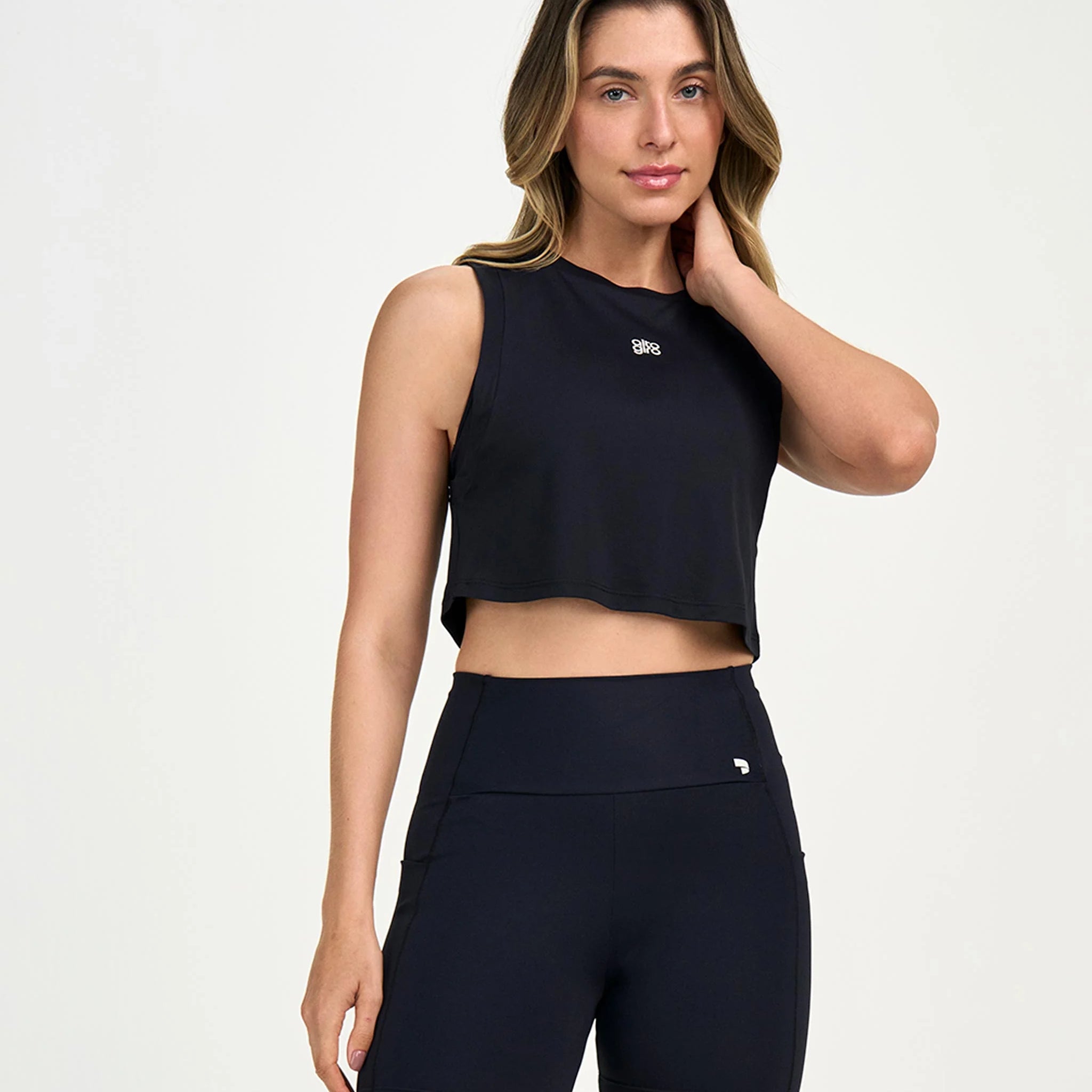 Regata Cropped Refletivos Preto Alto Giro