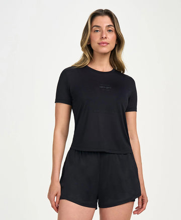 T-shirt Cropped Actiwear Preto Alto Giro