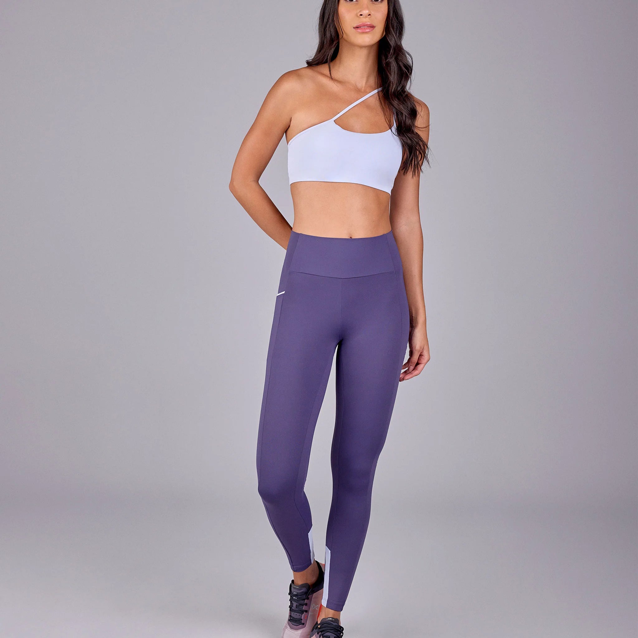Conjunto Top e Legging Sport Way Bolso Lateral Roxo Velvet Alto Giro
