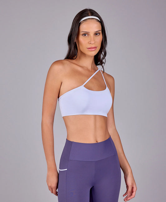 Top Assimetrico Alças Finas Lilas Gelo Alto Giro