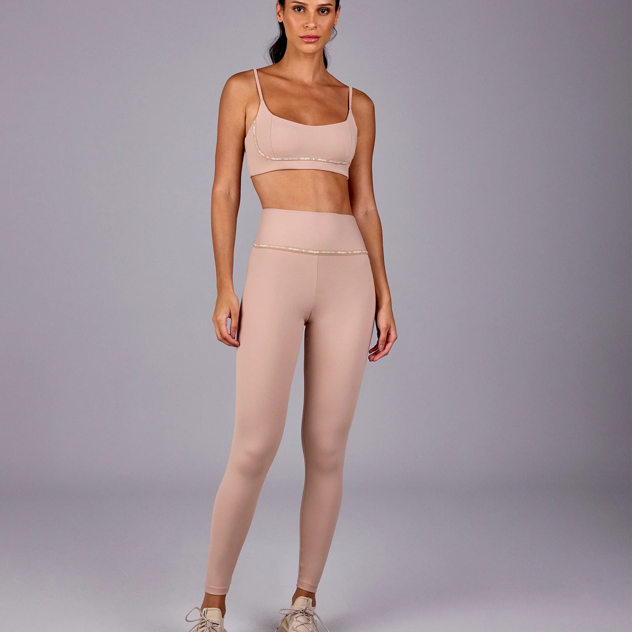 Legging Cos Elastico Personalizado Bege Suave Alto Giro