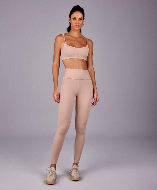 Legging Cos Elastico Personalizado Bege Suave Alto Giro