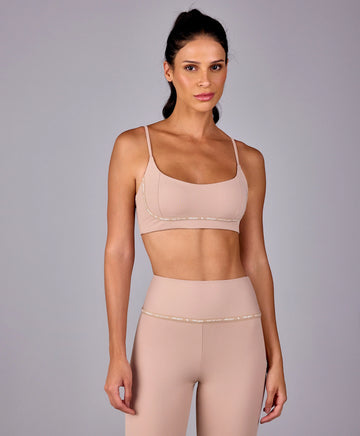 Top Alças Finas e Elastico Personalizado Bege Suave Alto Giro