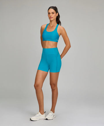 Shorts Recorte Shine Azul Luminoso Alto Giro