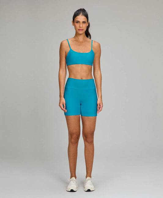 Shorts Recorte Shine Azul Luminoso Alto Giro