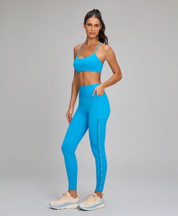 Legging Elástico AG Tule e Bolsos Azul Ciano Alto Giro