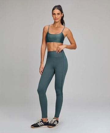 Legging Recortes Shine Cinza Metropole Alto Giro
